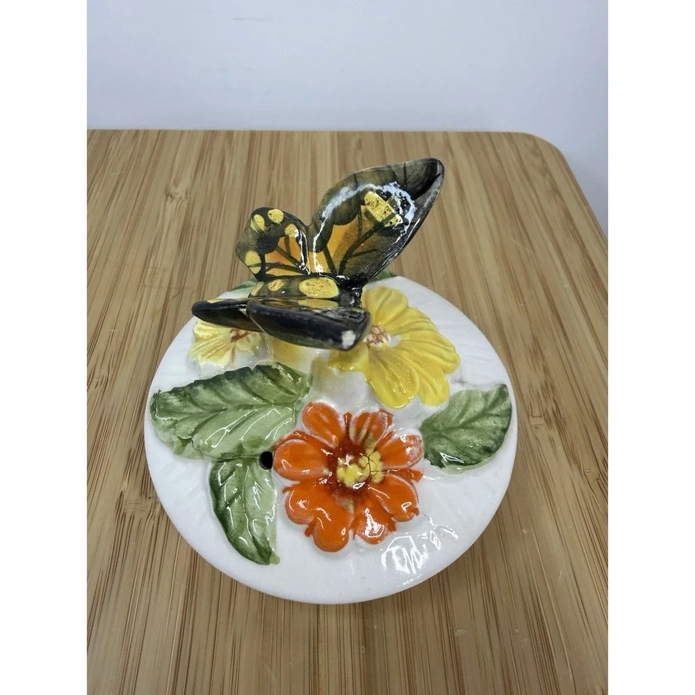 Vintage 70s Ceramic Butterfly Teapot Made‎ In Japan Flowers MCM